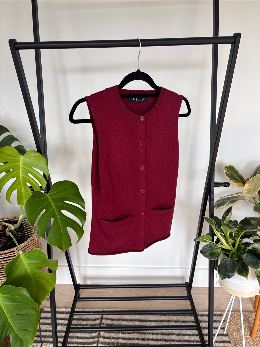 Lioness Burgundy Knit Button Front Vest